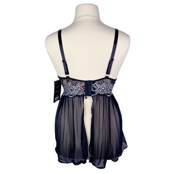 Seven Til Midnight Cross Dye Lace & Mesh Babydoll / G-String Set - Size 3X - Picture 4 of 7